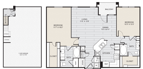a floor plan of a two story building with a garage and a staircase